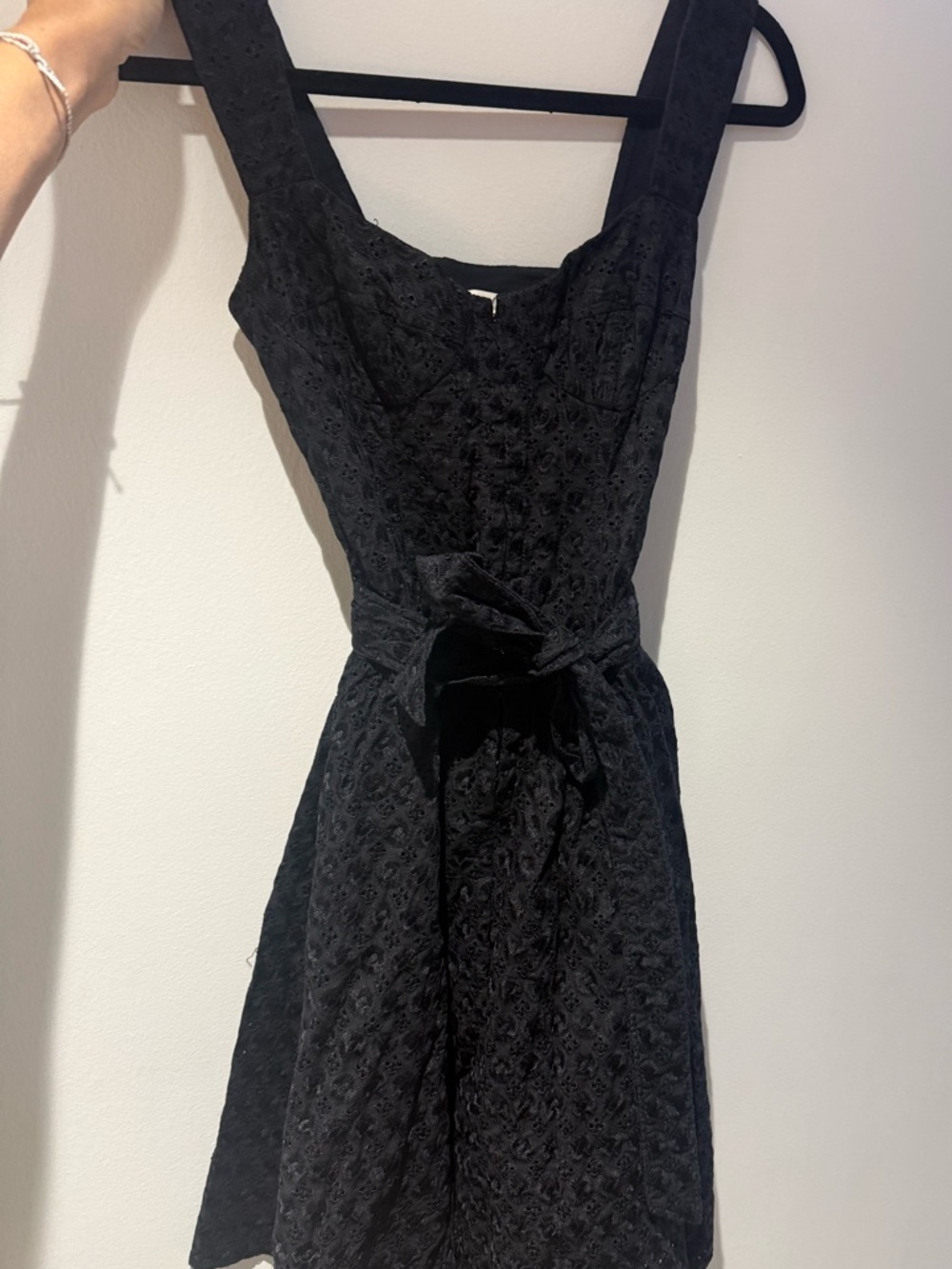 Nanette Lepore Black Sleeveless eyelet Midi Dress with Waist Tie